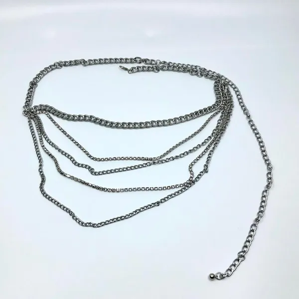 Y2K Glam Silver Rhinestone Draped Chain Belt, Fits 18–42 Inches, X7GA1196 - Image 6