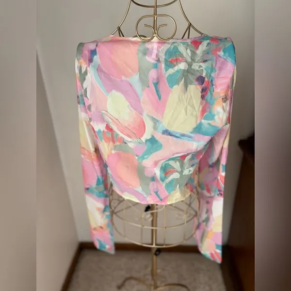 Princess Polly Sheer Floral Tie Front Crop Top Size 6 Pink - Image 8