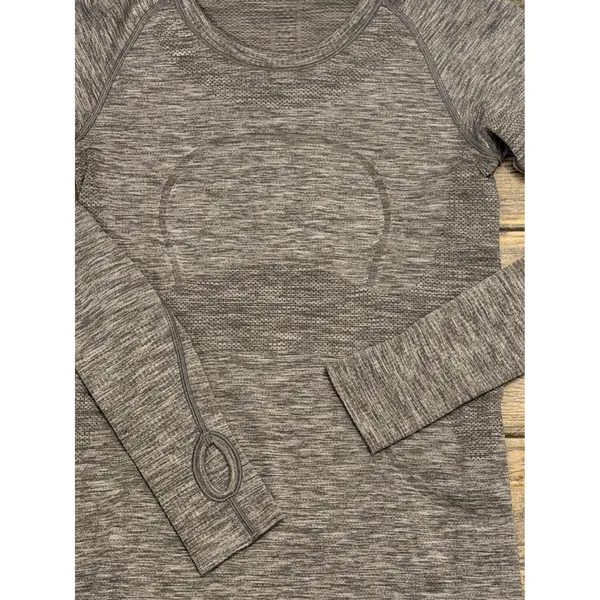 Lululemon Swiftly‎ Tech Long Sleeve Shirt Heathered Grey Size 6 Activewear Top - Image 3