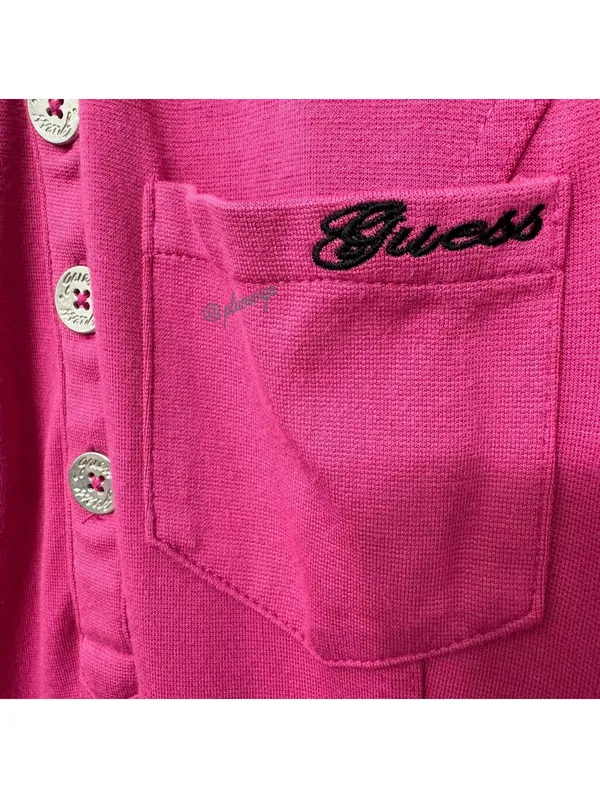 Guess Women's Pink Polo Style Vintage Y2K Casual Dress Button Detail Size L - Image 3