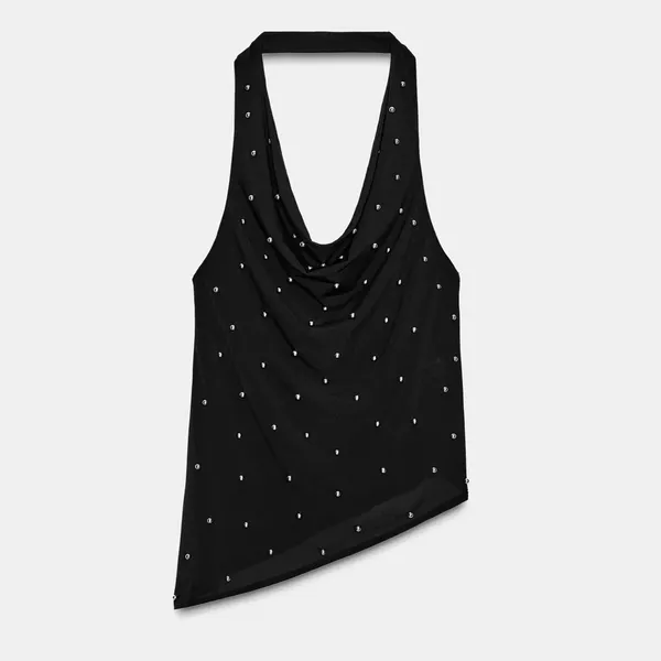 Zara NWT black cowl neck halter top with embellished dotted studs - Image 5