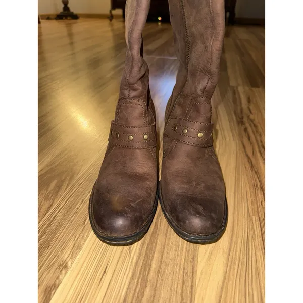 Born Women's 6.5‎ Brown Boots Leather Side Zip Knee High Studded Heel - Image 4
