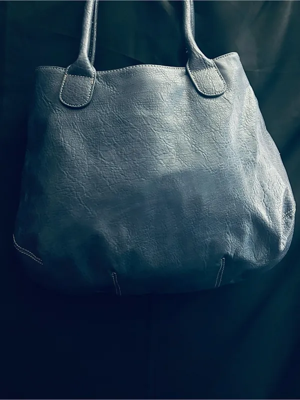 Nine West Large Textured Blue Shoulder Tote with Decorative Stitching - Image 11