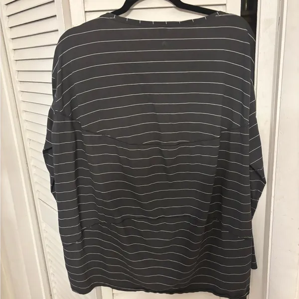Lululemon Back in Action Long Sleeve Shirt Short Serve Stripe Graphite Grey Whit - Image 6