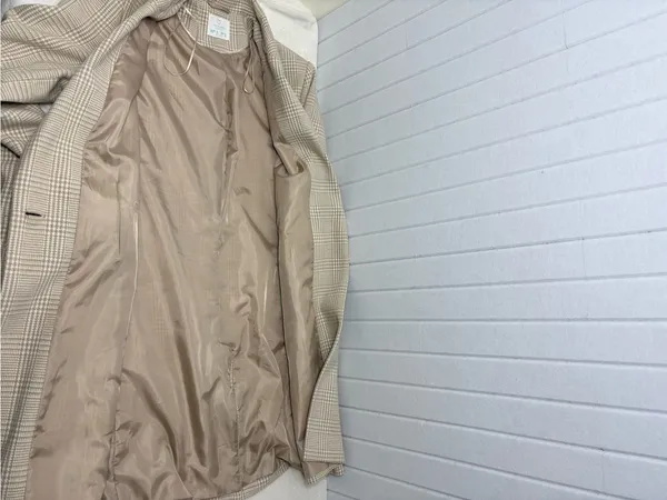 Primark Cream Plaid Long‎ Blazer Jacket Size 12 - Image 12