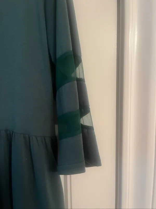 Dark Green Midi/Maxi Dress with Sheer Trim - Image 2
