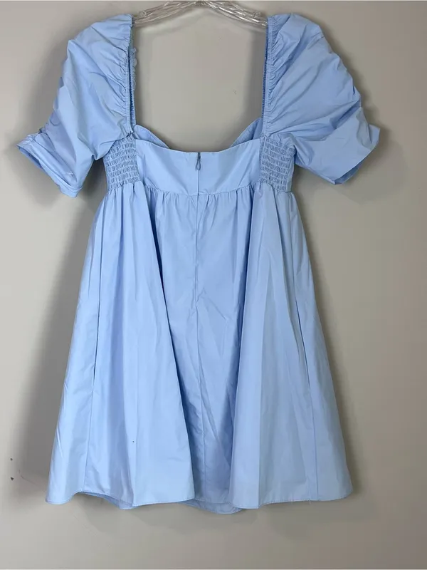 Amanda Uprichard Babydoll Mini Dress Puff Sleeve Romantic Baby‎ Blue Sz Small - Image 5
