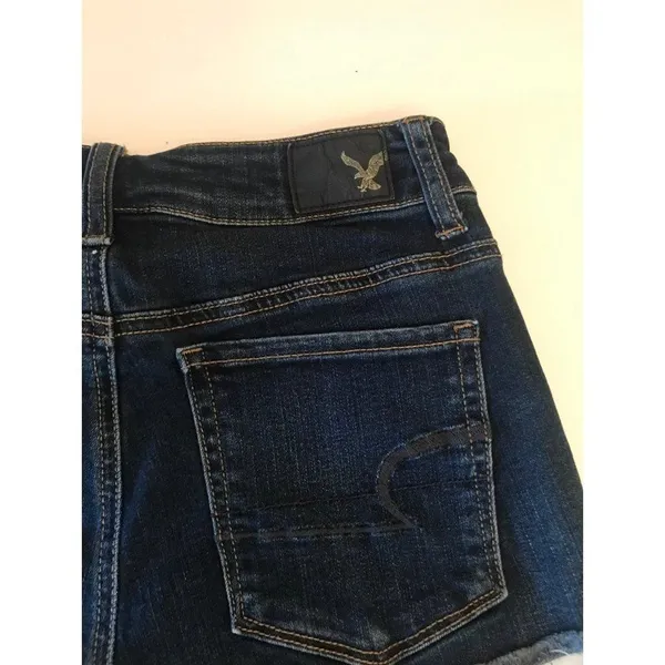 American Eagle dark wash Denim hi-rise stretch jean shorts size‎ 0 y2k - Image 7
