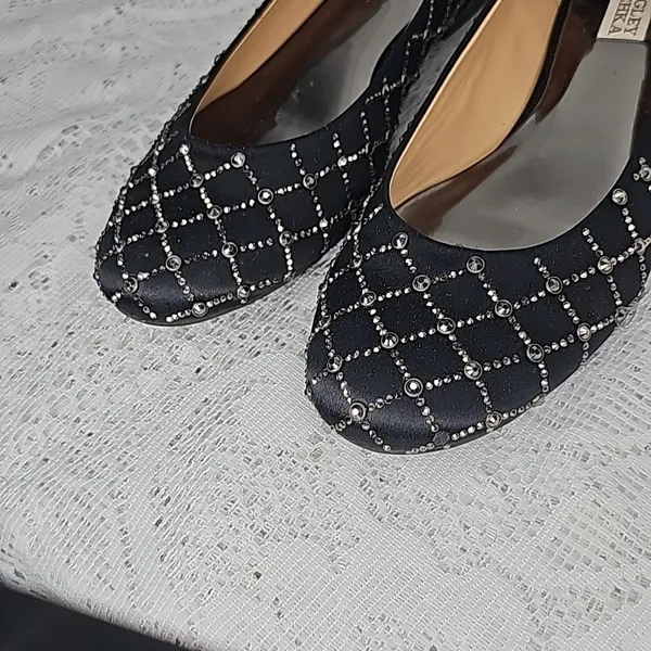 Badgley Mischka Sheila ballet black jeweled slip on flats sz 8 - Image 4