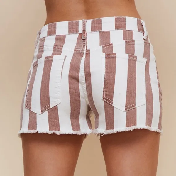 Altar'd State Red and White Striped Jean Shorts - Image 2