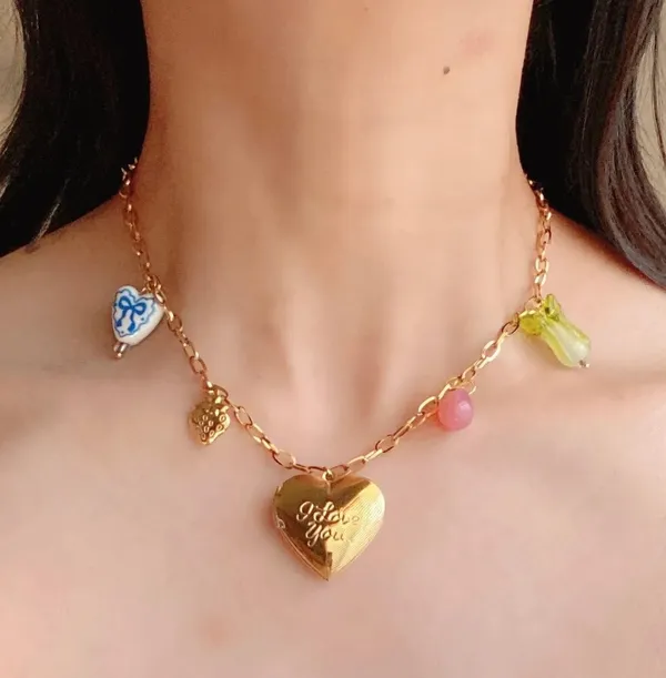 Handmade vintage cottage retro boho fairy coquette style quality material mix gold tone stainless steel necklace🩷 - Image 4