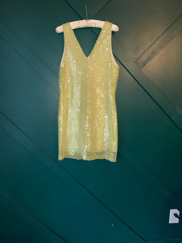 a new day Pale Lime Sequin V-Neck Mini Dress Party - Image 4