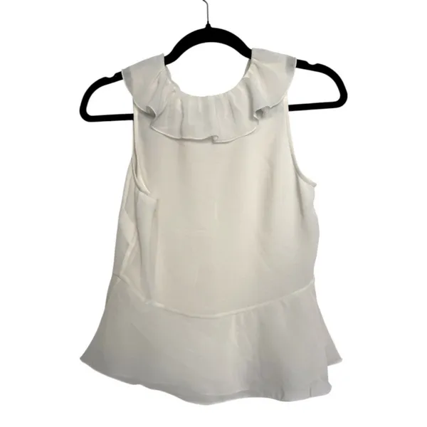 Wilfred Aritzia White Silky Semi Sheer Tie Front Sleeveless Blouse Size Small - Image 4