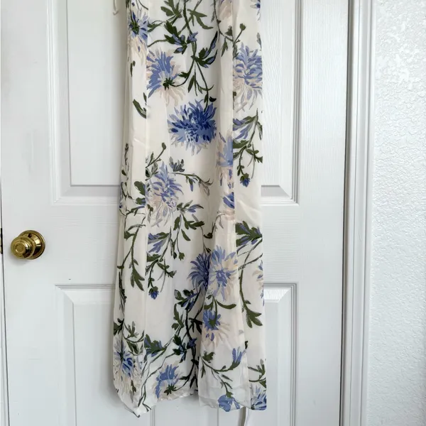 Reformation Emely Dress Midi Length Serenity Ivory Lilac Floral Lace Up French 8 - Image 8