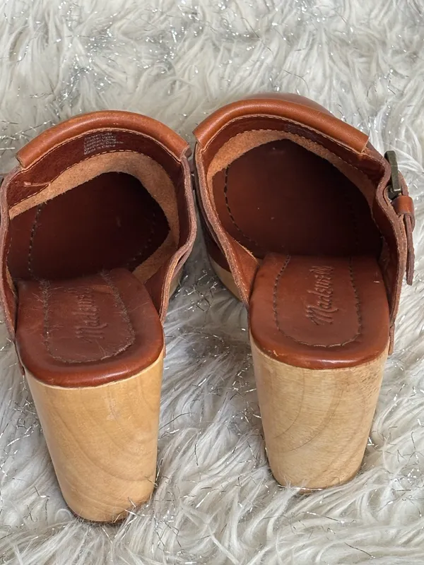 Madewell Brown Women’s Leather Fringe Mule Clogs Wooden Block Heels Size 7.5 - Image 7
