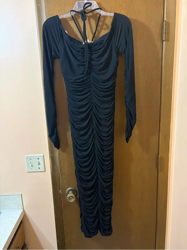 NWT A.L.C. Avery Black Long Sleeve Cut-Out Ruched Midi Dress - Image 5