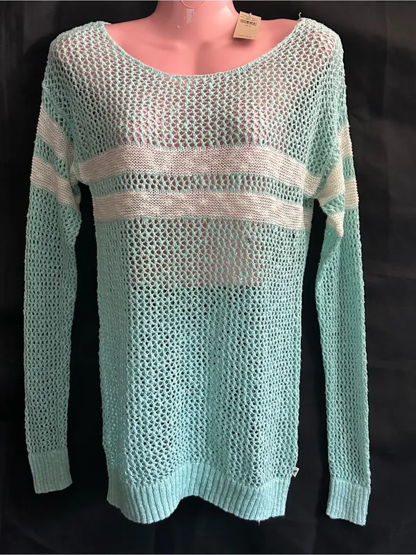 American Eagle Light Mint Open-Knit Stripe Sweater SM NWT - Image 2
