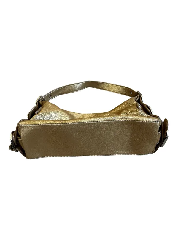 Vintage Gold Pebble Faux Leather Shoulder Bag Buckles & Straps Y2K Club Wear - Image 6