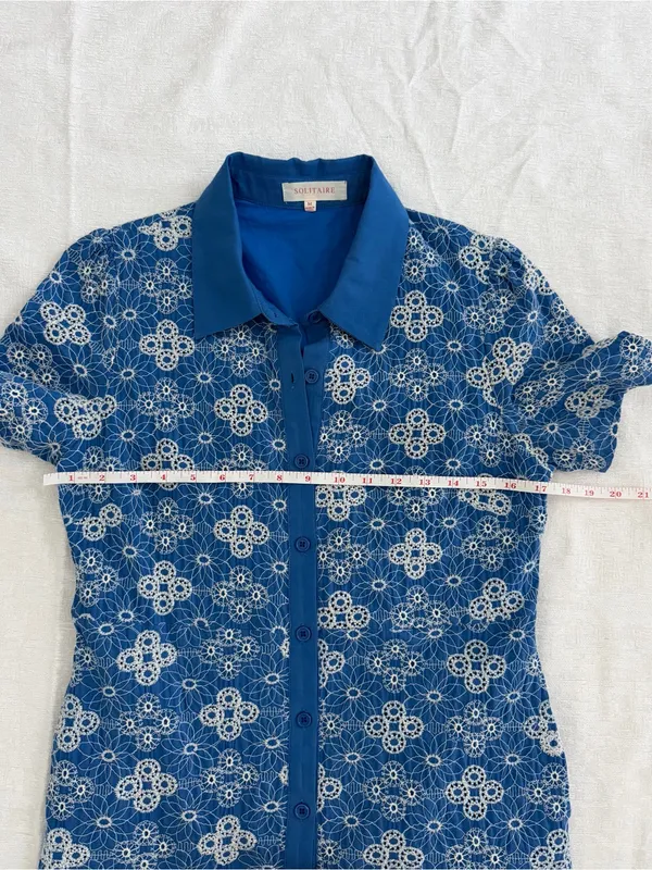 Solitaire Blue Embroidered Button Front Midi Dress M - Image 10
