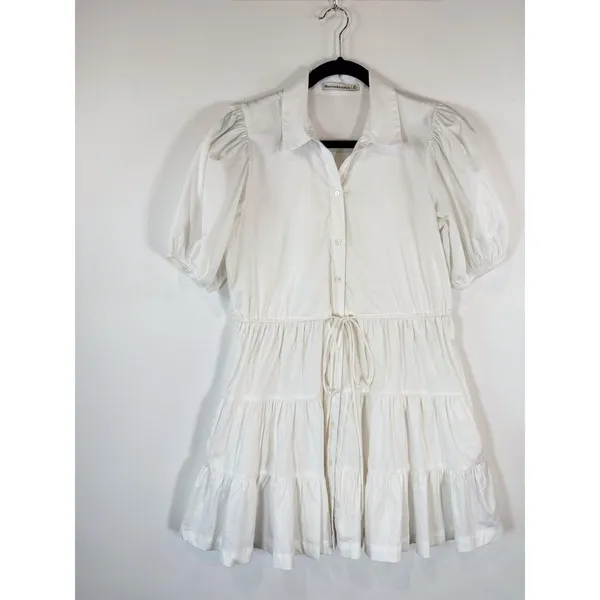 Abercrombie Fitch Dress White Puffed Poplin Mini Tiered Shirtdress Small Petite - Image 5
