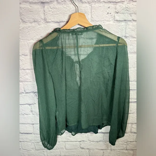 Abercrombie & Fitch puff sleeve blouse,‎ deep green sheer women’s size small - Image 2