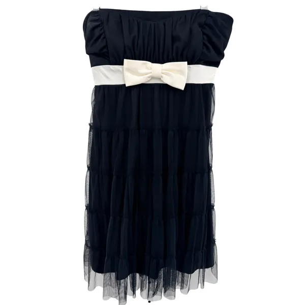 Fredericks of Hollywood Black Tiered‎ Mesh Strapless Bow Mini Dress XL Babydoll - Image 2
