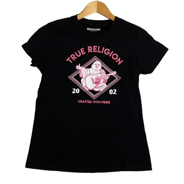 True Religion Buddha World Tour 2002 Los Angeles Black V-neck Tee Size Large - Image 2