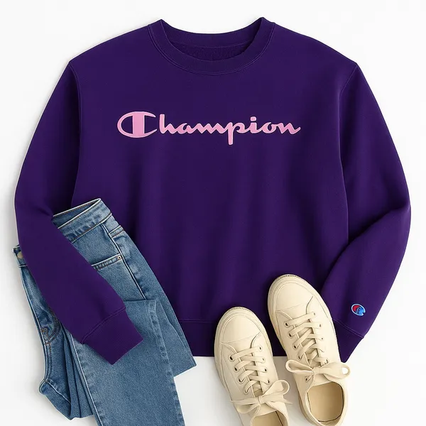 Champion Crewneck Sweatshirt | Purple Y2K Vintage | Size Large - Image 3
