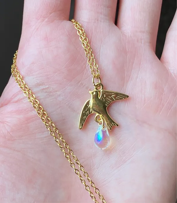 Handmade gold stainless bird cute retro vintage chic style dangle earrings 🕊️🩵 - Image 4