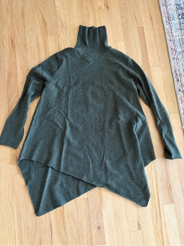 Magaschoni Turtleneck Cashmere Tunic Sweater - Hunter green Heather asymmetrical - Image 2