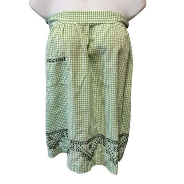 Vintage Green Check Cross Stitched Apron W/Pocket 2 Ways To Wear Top Tied Back - Image 3