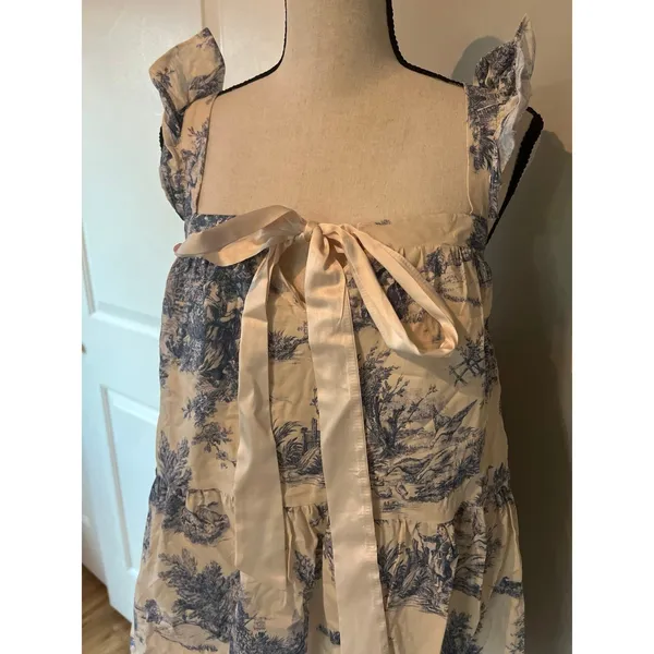 Blue and cream toile mini dress small - Image 5
