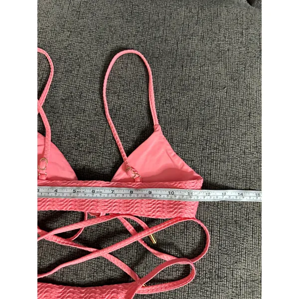 Monday Swimwear St.martin Bikini Top Bottom Set Textured in Azalea Pink size P/S - Image 12
