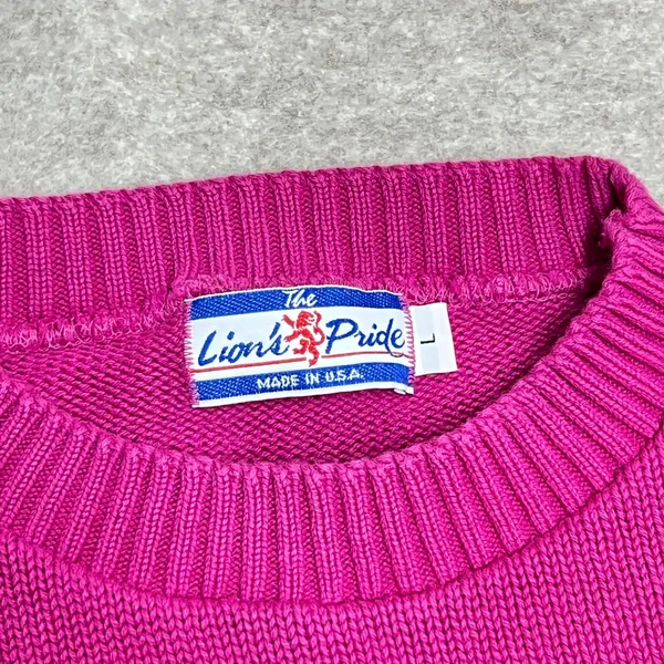 Vintage Lions Pride Magenta Pink Crewneck Sweater Made in USA Women Large Knit‎ - Image 2