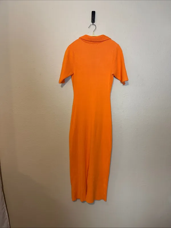 Caroline Constas Vibrant‎ Orange Knit Maxi Dress With Collar Size Large - Image 7