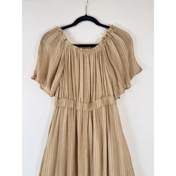 Sundress Womens Dress Beige Hi Low Off The Shoulder Striped Fit Flare Flowy XS/S - Image 10