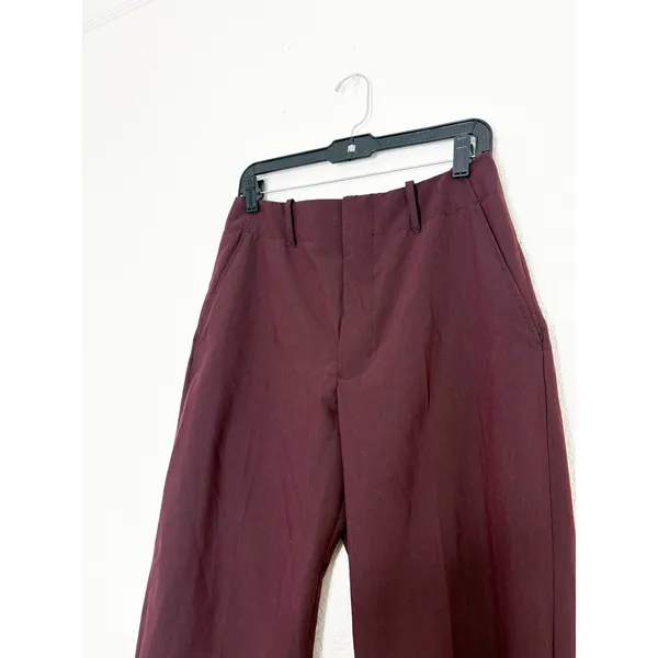Zara Burgundy Wide Leg Trousers Size Medium High Rise Minimalist Chic 4043/043 - Image 8