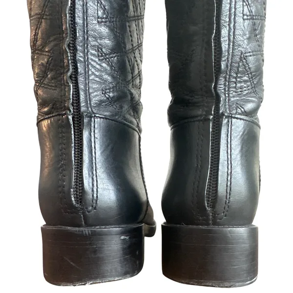 Tory Burch Claremont Quilted Leather Riding Boots Black Gold Logo 8.5 - Image 13