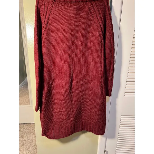 Banana Republic Women's Sz Large Sweater Dress Cowl Neck Burgundy Cableknit Wool - Image 8