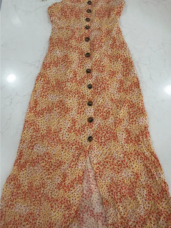 Japna Orange Floral Button-Front Midi Dress - Image 4