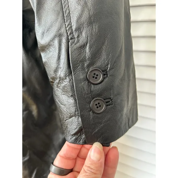 NYDA Black Leather Double Breasted Long‎ Trench Coat Women's Size L Goth Office - Image 5