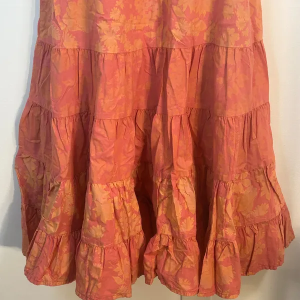 Fresh Produce Floral Tiered Maxi Dress XL Coral Orange Cotton‎ V-Neck 10310 USA - Image 5