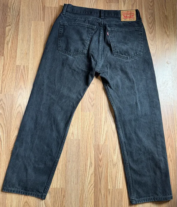 Levi's 505 Regular Fit Black Denim Jeans Men Size W36 L29 Straight Leg - Image 4