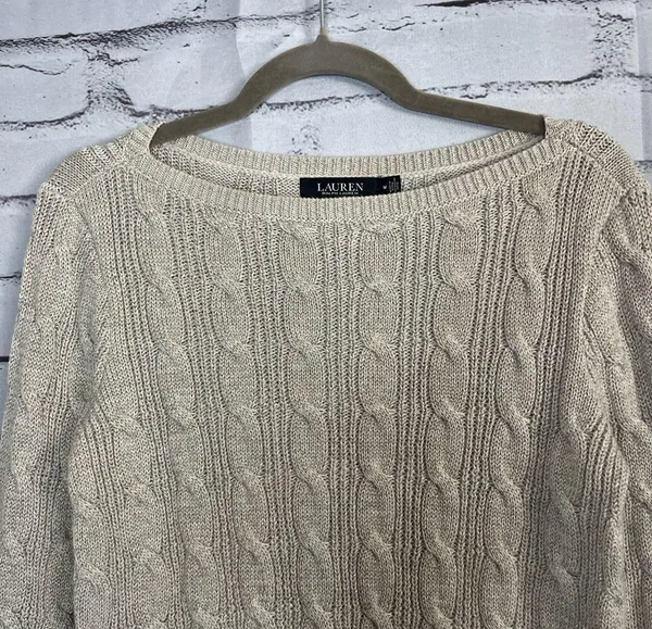 Lauren Ralph Lauren Black Label Cable Knit Cream Sweater Preppy Fall M Vintage - Image 5