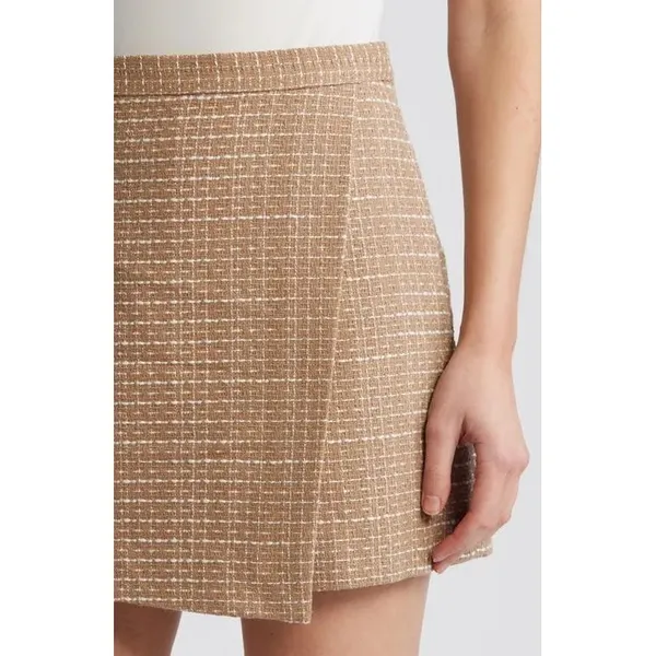 French Connection Effie‎ Tweed Mini Skort Camel Tan White Wrap Front Size 4 US - Image 3