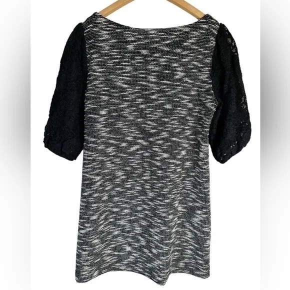 Anthropologie Postmark Black White Textured Tweed Knit Tunic Dress Lace‎ Size S - Image 6