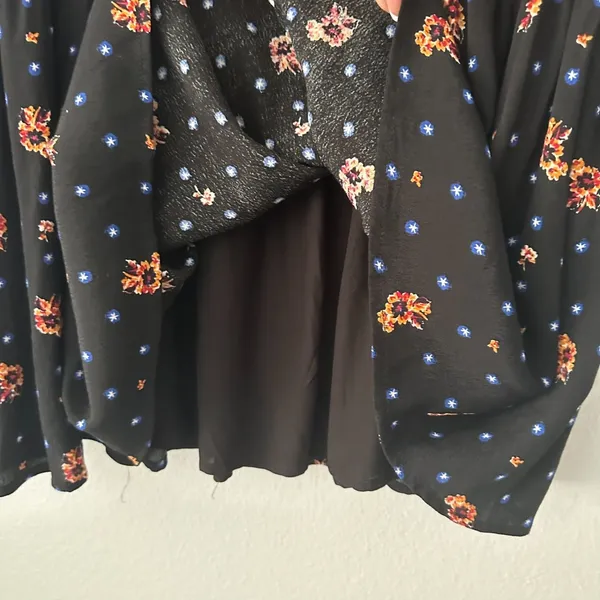 Free People-M Floral Long Sleeve Smocked Mini Dress Romantic Boho-Chic Babydoll‎ - Image 16