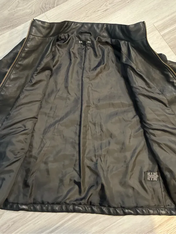 Black‎ Faux Leather Zip Jacket with Gold Hardware - Image 7
