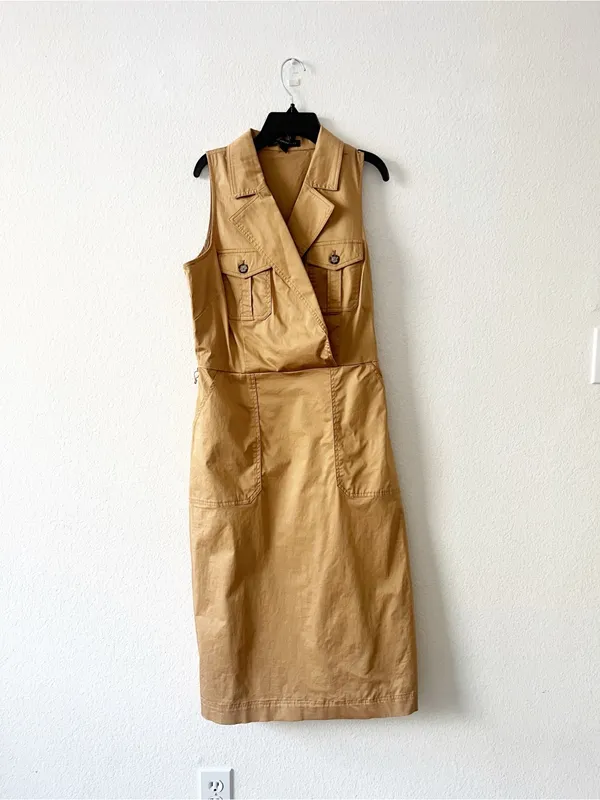 NEW Boston Proper Collared‎ Utility Midi Dress Iced Coffee Medium - Image 3