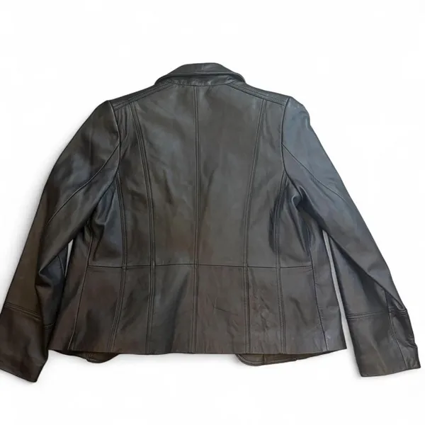 Motto Black Genuine Leather Blazer Animal Print Lining Y2K Medium - Image 6